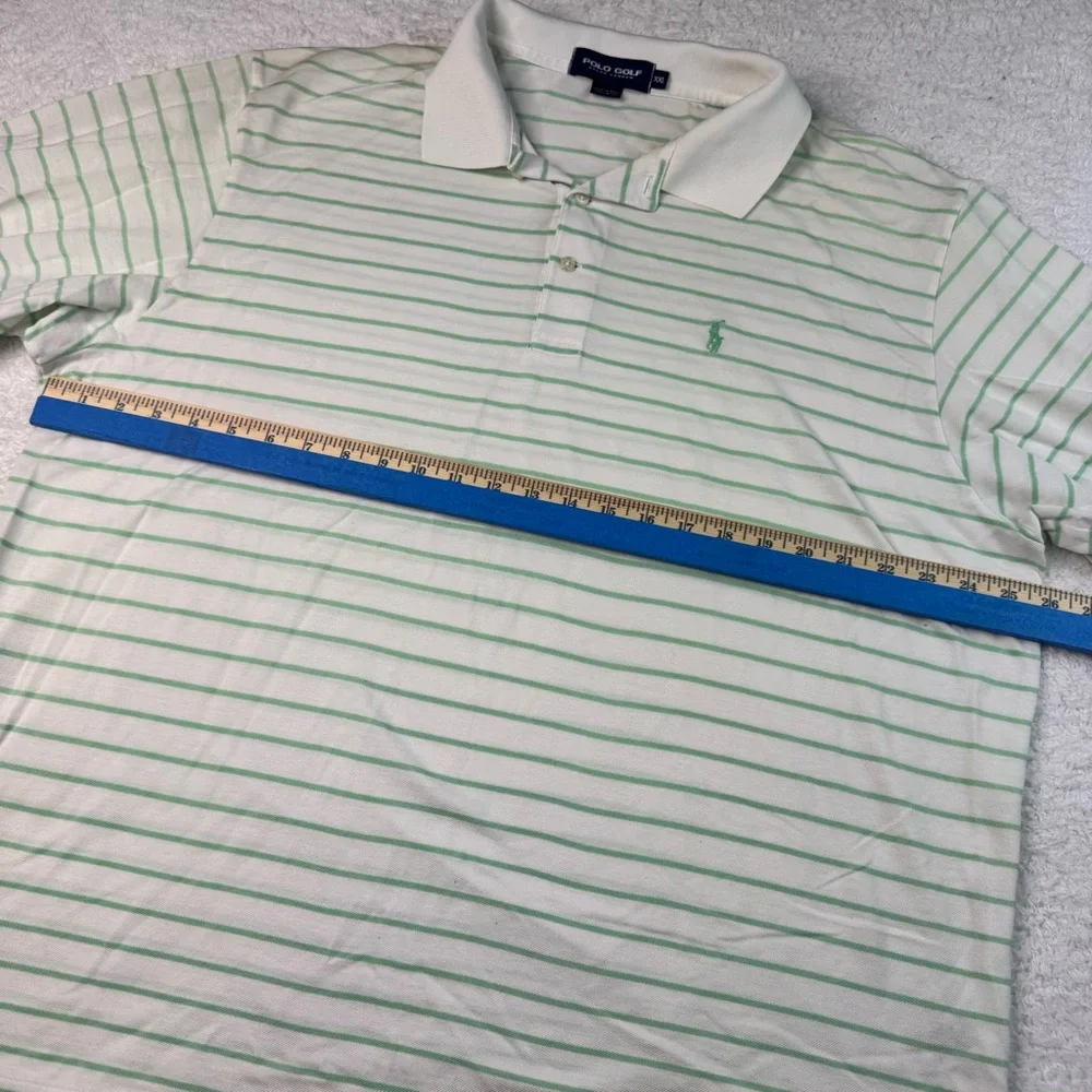 Polo Golf Shirt Mens Large Green White Striped 100% Prima Cotton Ralph Lauren‎